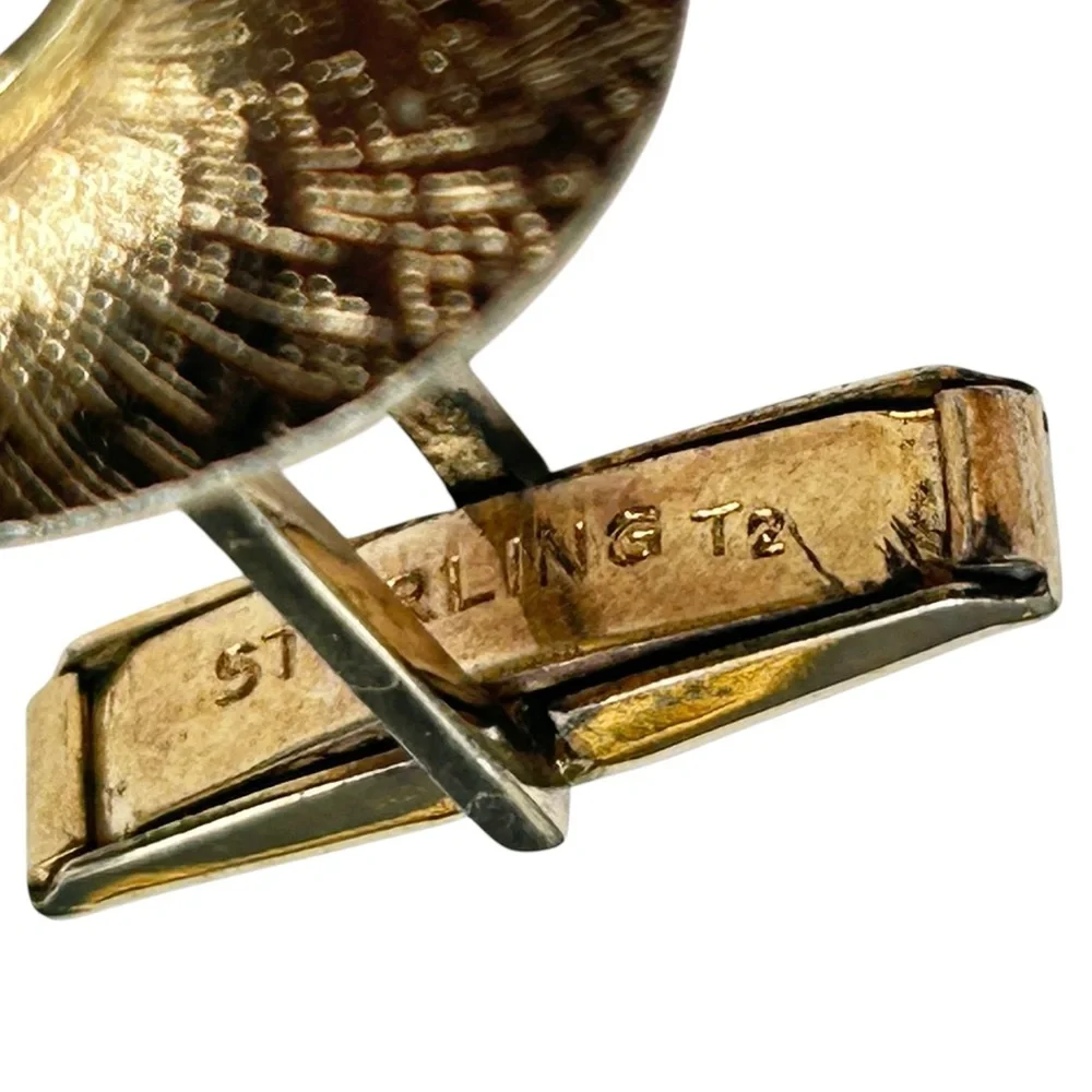 Sterling Vermeil Genuine Cats Eye Modernist Cuff Links Signed T2